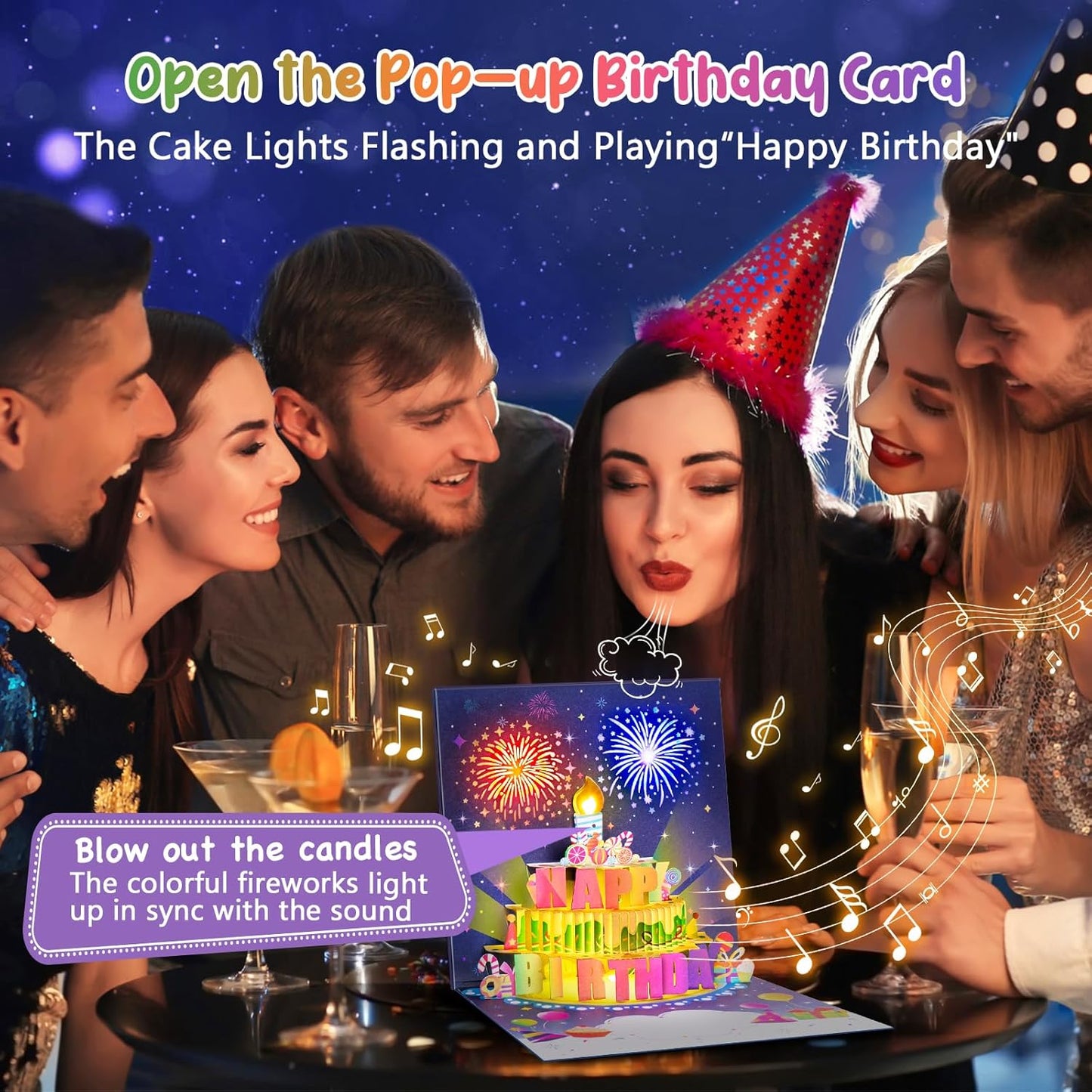 šBirthday Cards With Fireworks & Pop Up Cake & Blowable Light and Music
