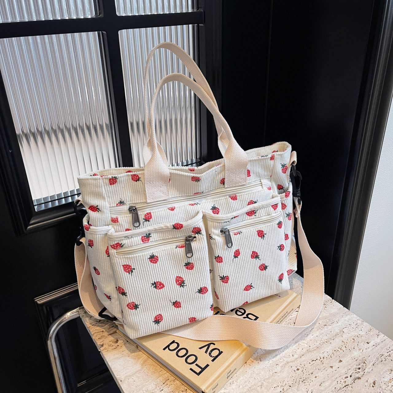 🤎Retro shoulder bag – corduroy tote bag with multiple compartments, large capacity, simple shoulder/crossbody bag for everyday us