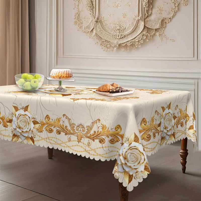 ✨Elegant European style with a touch of luxury - 🌹Waterproof gold-stamped rose tablecloth