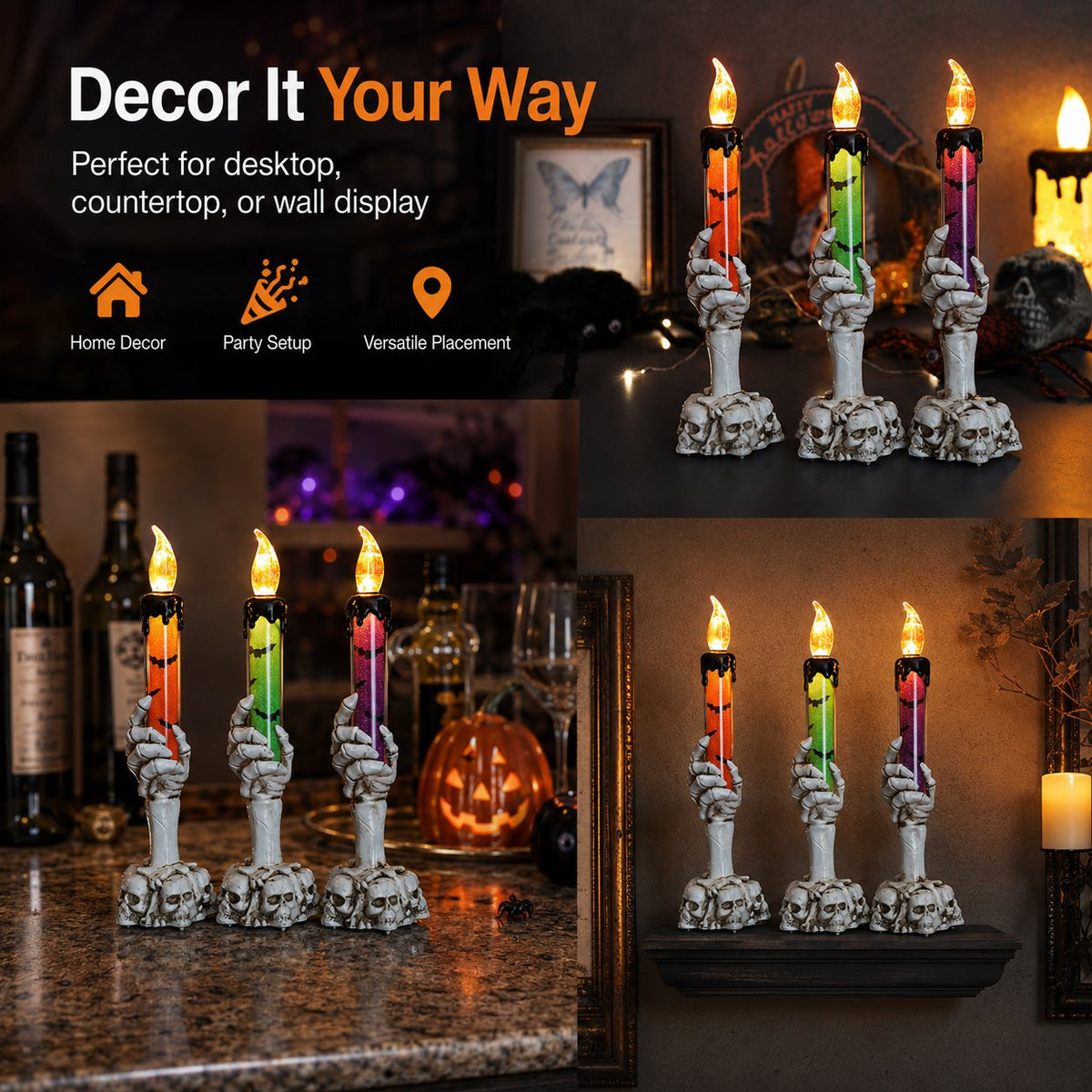 🎃 Last Day 50% OFF - Halloween Skeleton Skull Hand LED Glitter Candle Light Set