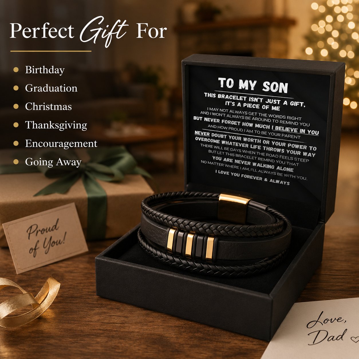 🖤Til sønnen min — Sett med flettede armbånd «Gå aldri alene»