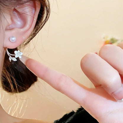 🎀Ethereal Blossom Earrings: Sterling silver earrings with flowers and pearls for women