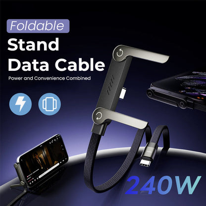 ⚡240 W hurtigladekabel med integrert usynlig stativ — innebygd telefonholder