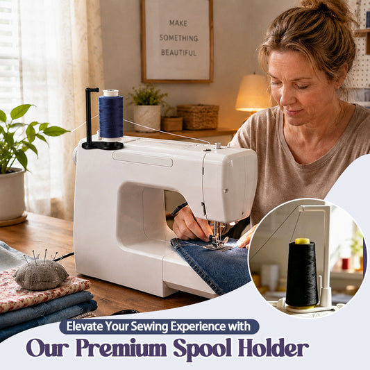 Bobbin holder on a sewing machine—a vertical support for large bobbins.