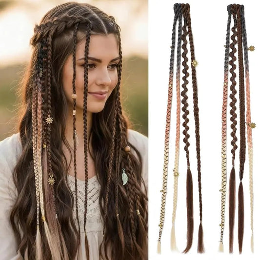 🌿🎨Bohemian-style beaded braided clip-on wig – easily create holiday and everyday hairstyles (✨2-pack)