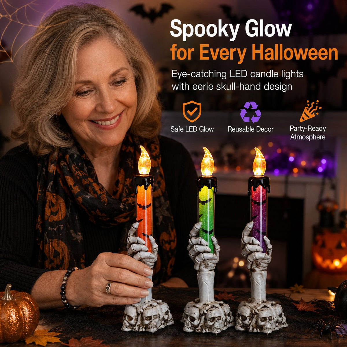 🎃 Last Day 50% OFF - Halloween Skeleton Skull Hand LED Glitter Candle Light Set