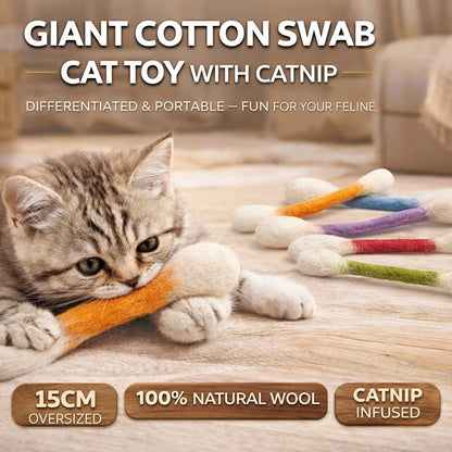 🐾Giant catnip toy with cotton swab (15 cm) – Handmade, durable, safe and fun.