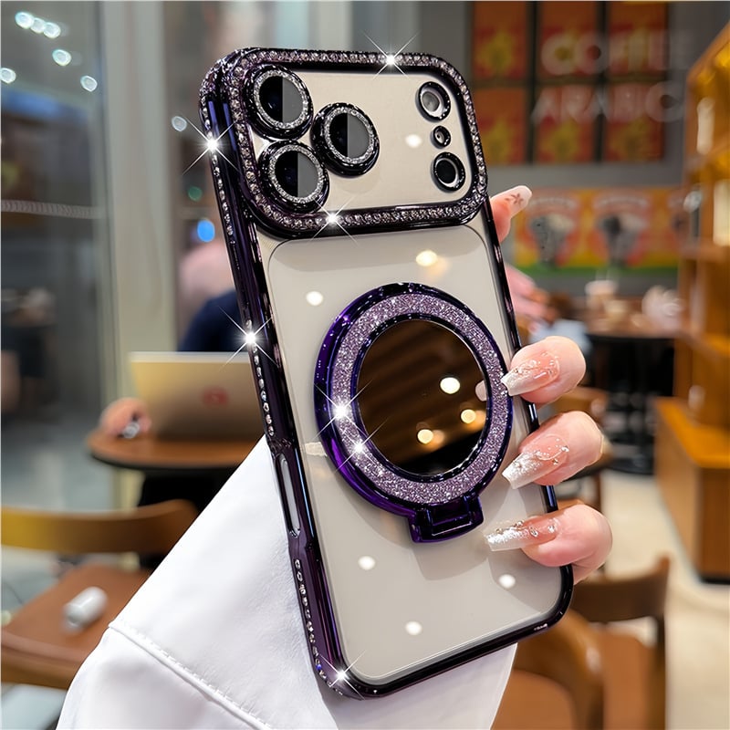 Women's Phone Case with Mirror and Stand for iPhone 12/13/14/15/16/17 Pro Max, 17Air, 14/15/16 Plus