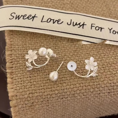 🎀Ethereal Blossom Earrings: Sterling silver earrings with flowers and pearls for women