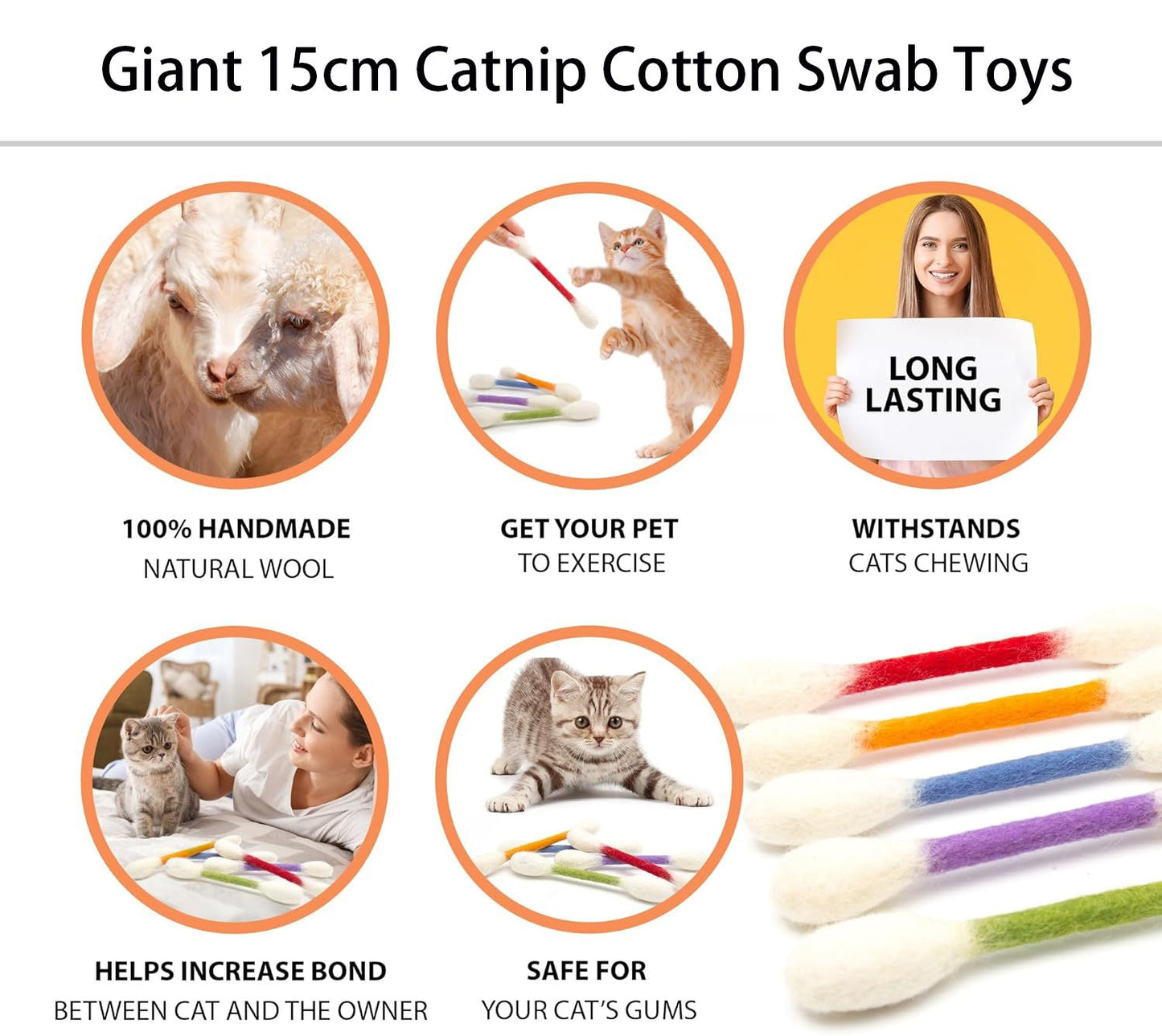 🐾Giant catnip toy with cotton swab (15 cm) – Handmade, durable, safe and fun.