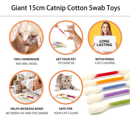 🐾Giant catnip toy with cotton swab (15 cm) – Handmade, durable, safe and fun.