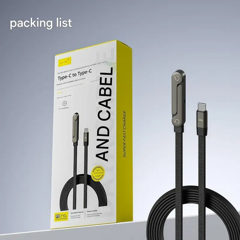 ⚡240 W hurtigladekabel med integrert usynlig stativ — innebygd telefonholder