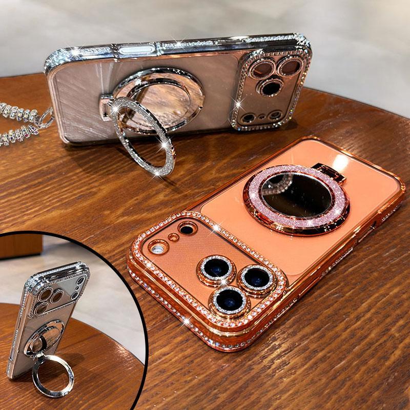 Women's Phone Case with Mirror and Stand for iPhone 12/13/14/15/16/17 Pro Max, 17Air, 14/15/16 Plus