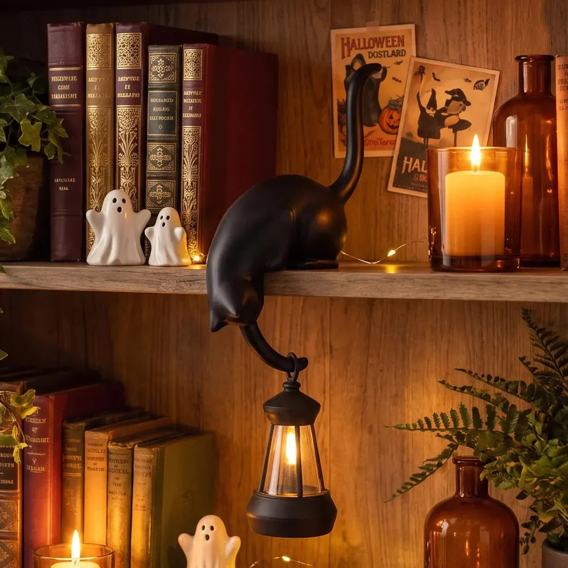 🐈‍This adorable cat figurine with LED lights can be placed on a bookshelf—it serves as both a cute bookshelf decoration and a practical keychain.