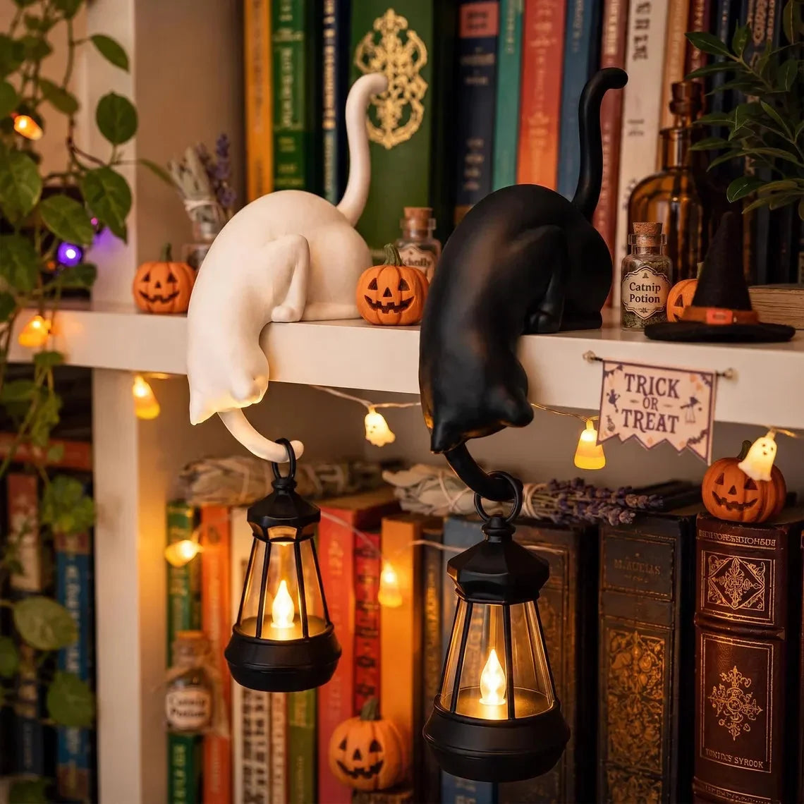 🐈‍This adorable cat figurine with LED lights can be placed on a bookshelf—it serves as both a cute bookshelf decoration and a practical keychain.
