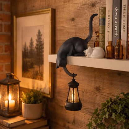 🐈‍This adorable cat figurine with LED lights can be placed on a bookshelf—it serves as both a cute bookshelf decoration and a practical keychain.