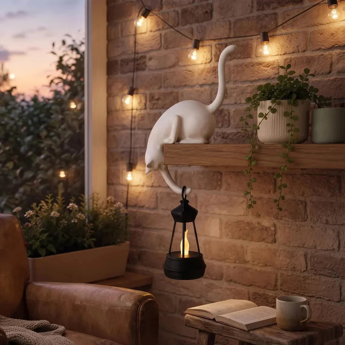🐈‍This adorable cat figurine with LED lights can be placed on a bookshelf—it serves as both a cute bookshelf decoration and a practical keychain.
