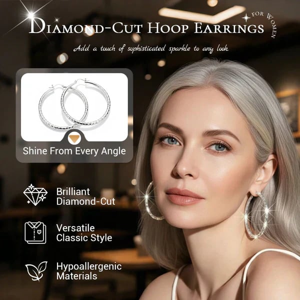 🎉Buy One, Get One Free 🎁 Women's Diamond-Cut Hoop Earrings — Elegant & Sparkling 💎