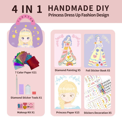 👸Princess DIY Craft Kit: Makeup, Diamond Art and Dress-U