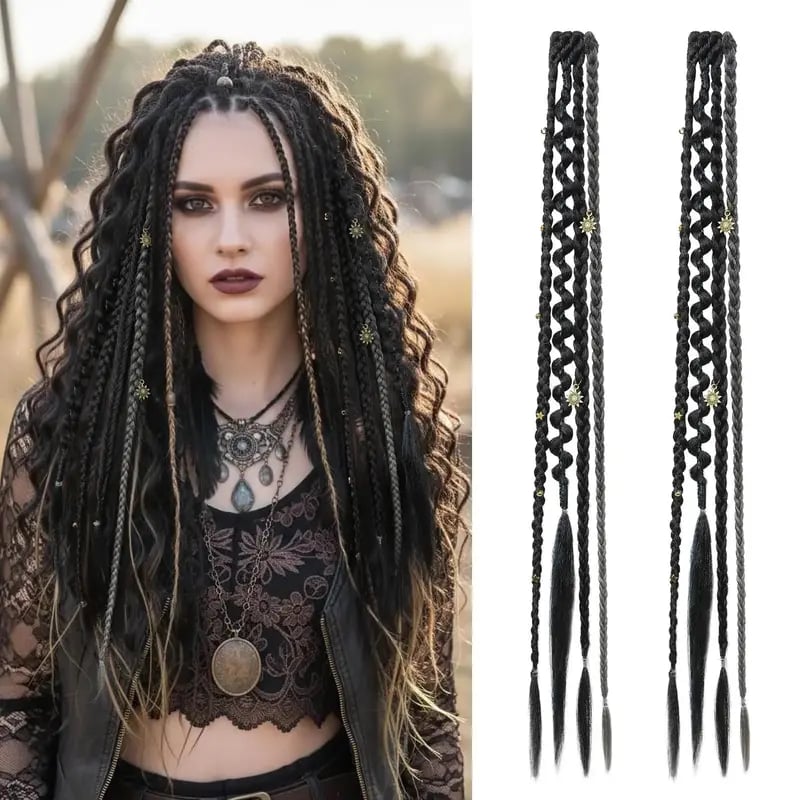 🌿🎨 Boho-flettede clip-in-fletter med perler – Enkel forvandling av frisyren til festivaler og hverdagsbruk (✨2 stk.)