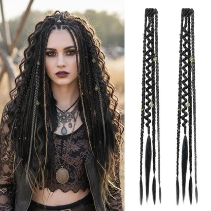 🌿🎨 Boho-flettede clip-in-fletter med perler – Enkel forvandling av frisyren til festivaler og hverdagsbruk (✨2 stk.)