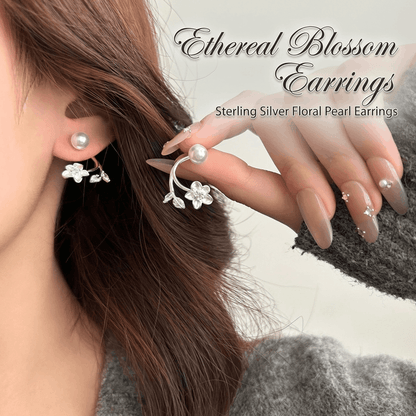 🎀Ethereal Blossom Earrings: Sterling silver earrings with flowers and pearls for women