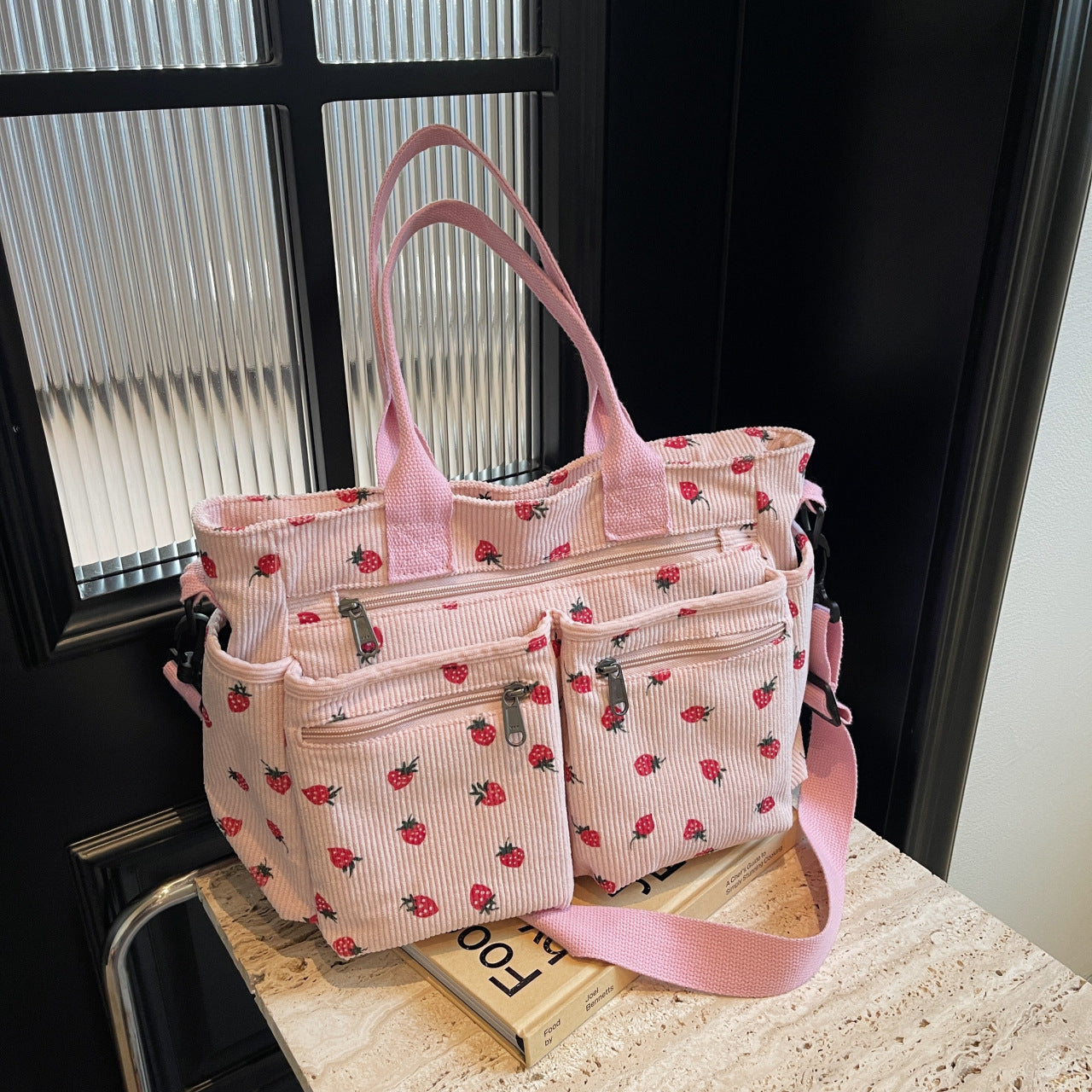 🤎Retro shoulder bag – corduroy tote bag with multiple compartments, large capacity, simple shoulder/crossbody bag for everyday us