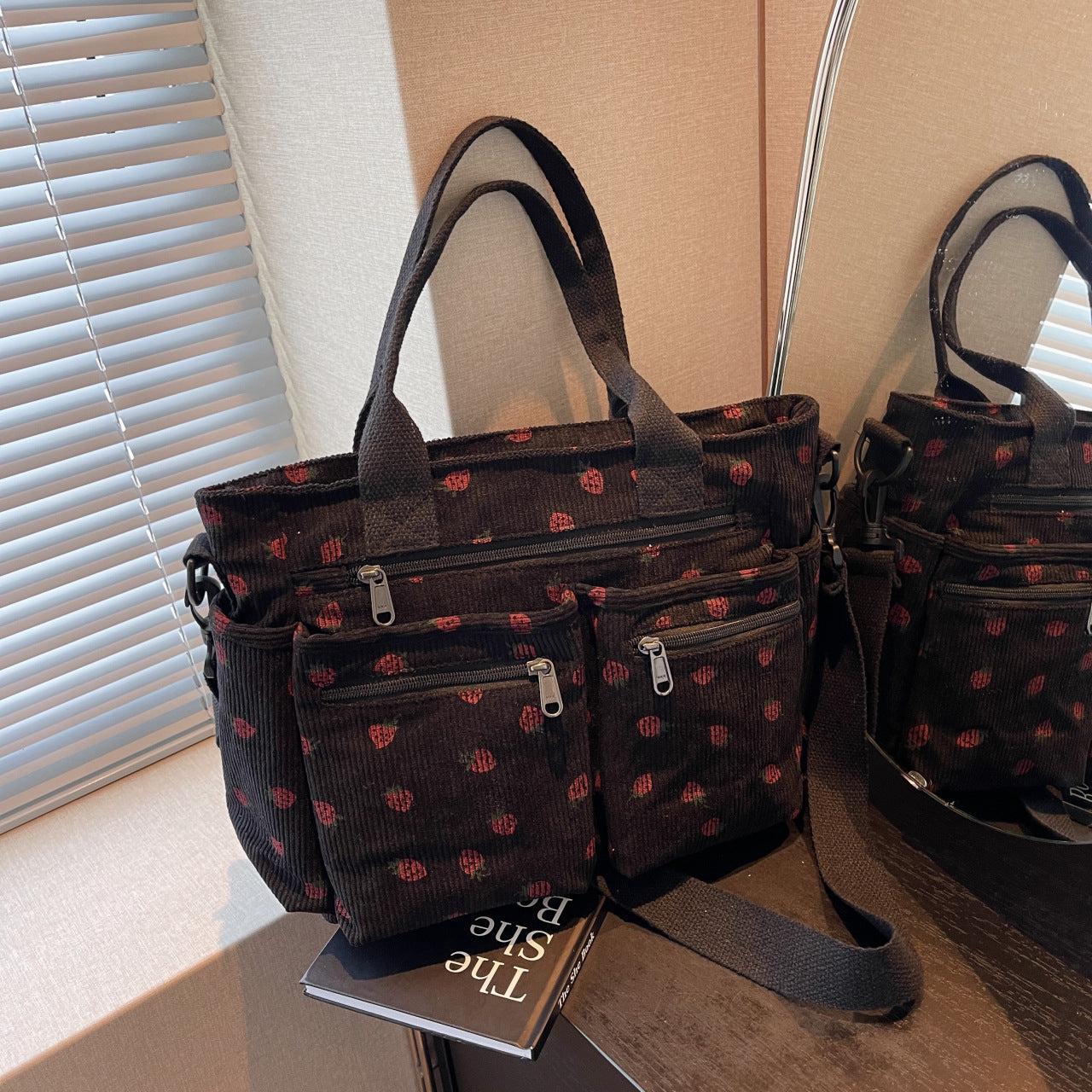 🤎Retro shoulder bag – corduroy tote bag with multiple compartments, large capacity, simple shoulder/crossbody bag for everyday us