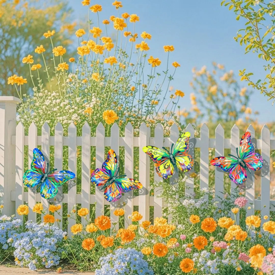 🦋4Pcs Butterfly Metal Wall Decor,Outdoor Hanging Wall Art Sculptures Decoration