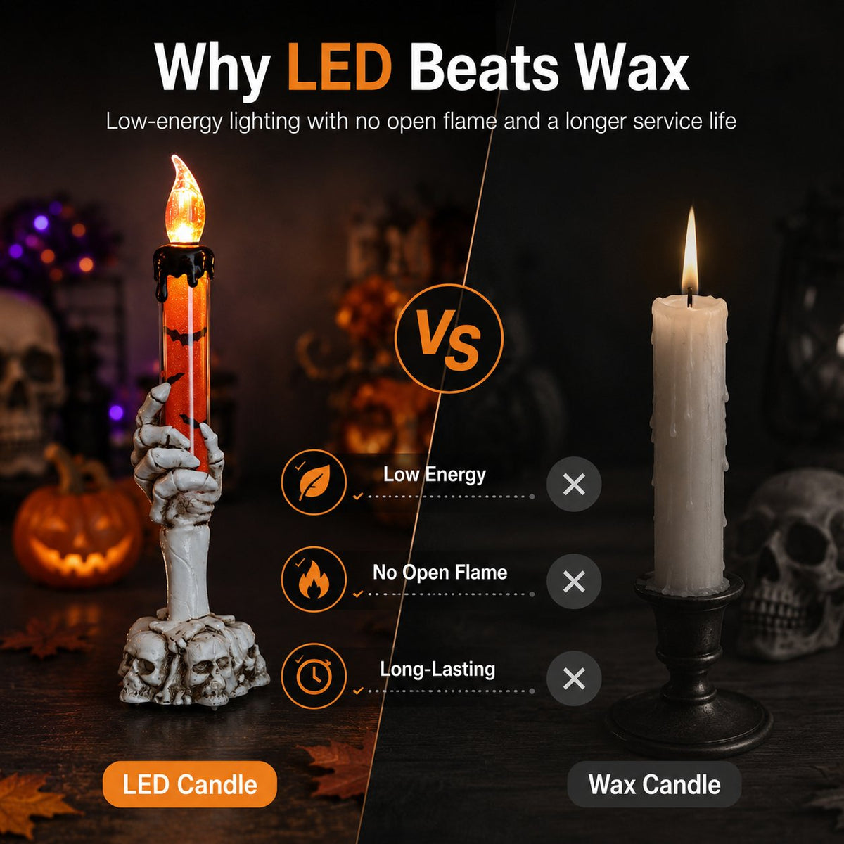 🎃 Last Day 50% OFF - Halloween Skeleton Skull Hand LED Glitter Candle Light Set