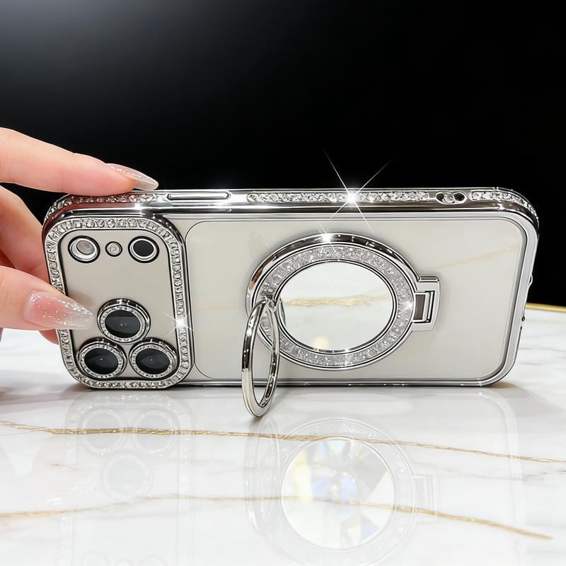 Women's Phone Case with Mirror and Stand for iPhone 12/13/14/15/16/17 Pro Max, 17Air, 14/15/16 Plus