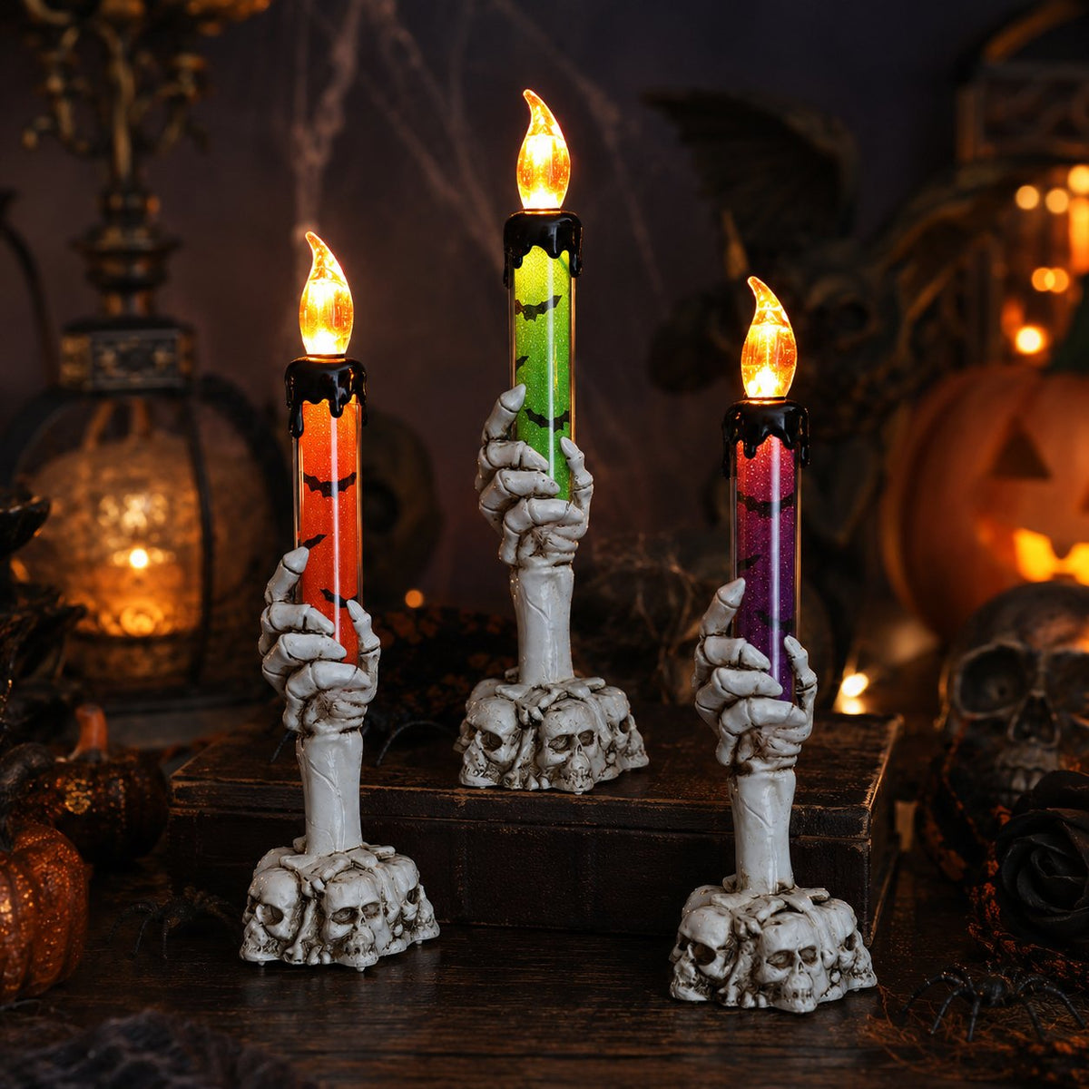 🎃 Last Day 50% OFF - Halloween Skeleton Skull Hand LED Glitter Candle Light Set