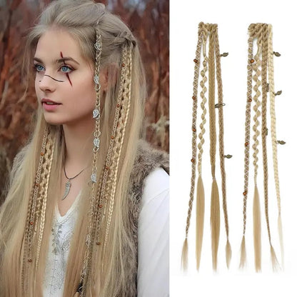 🌿🎨 Boho-flettede clip-in-fletter med perler – Enkel forvandling av frisyren til festivaler og hverdagsbruk (✨2 stk.)