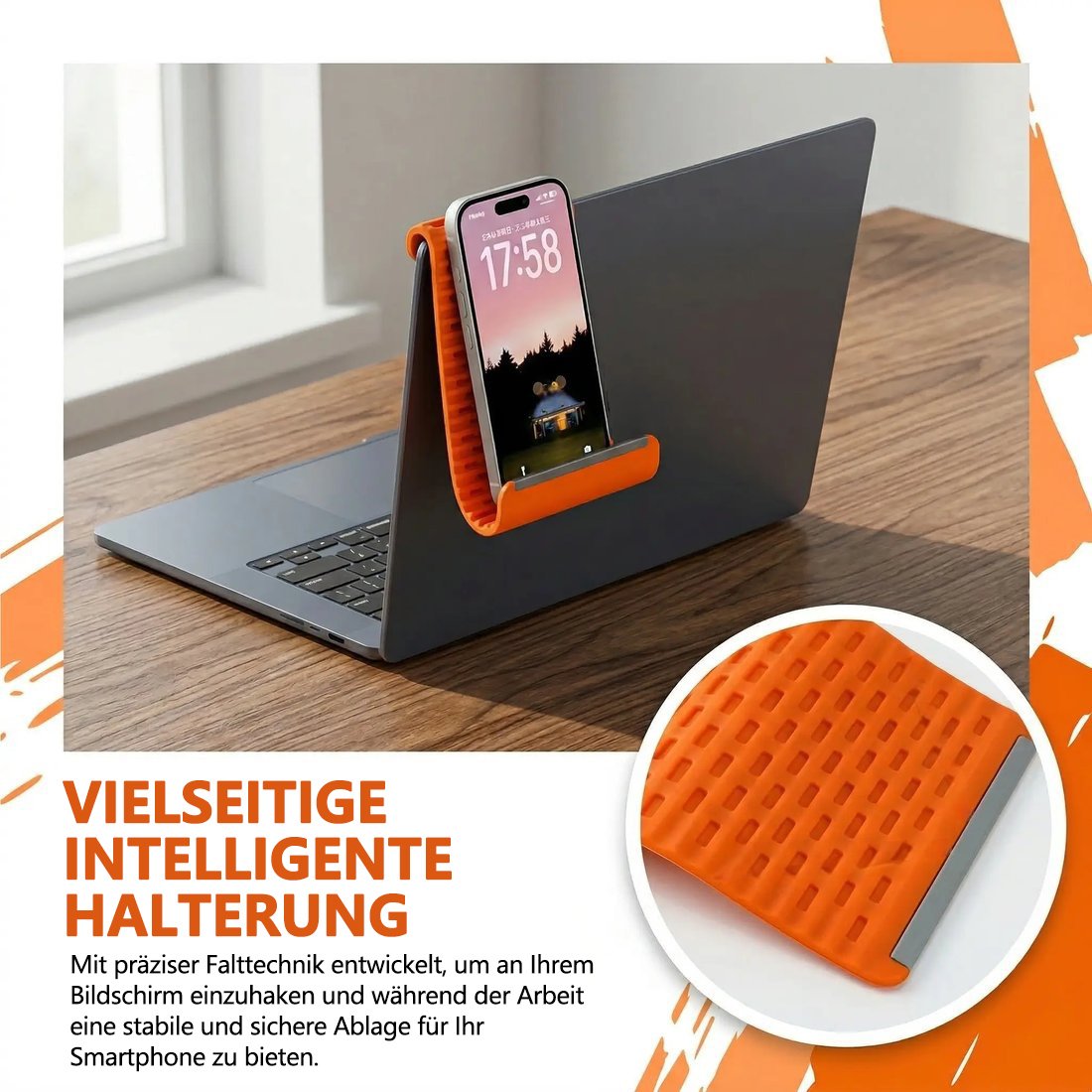 A flexible phone holder made of memory metal and silicone—bendable, rollable, and foldable.