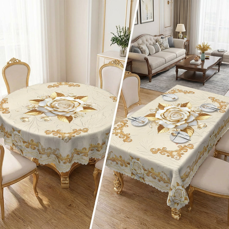 ✨Elegant European style with a touch of luxury - 🌹Waterproof gold-stamped rose tablecloth