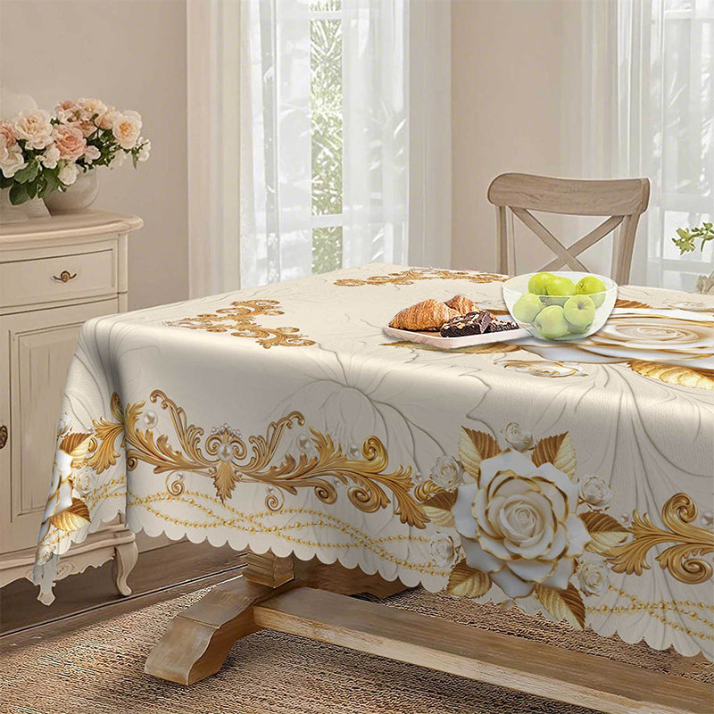 ✨Elegant European style with a touch of luxury - 🌹Waterproof gold-stamped rose tablecloth