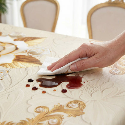 ✨Elegant European style with a touch of luxury - 🌹Waterproof gold-stamped rose tablecloth