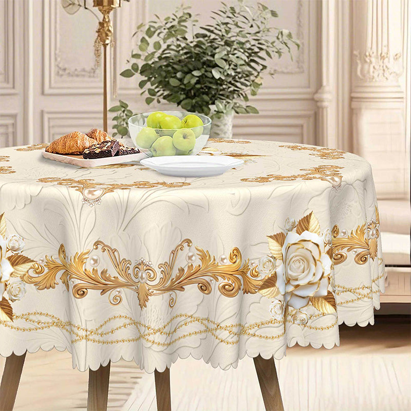 ✨Elegant European style with a touch of luxury - 🌹Waterproof gold-stamped rose tablecloth