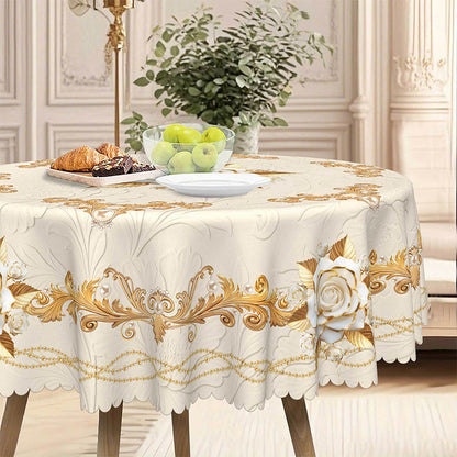 ✨Elegant European style with a touch of luxury - 🌹Waterproof gold-stamped rose tablecloth