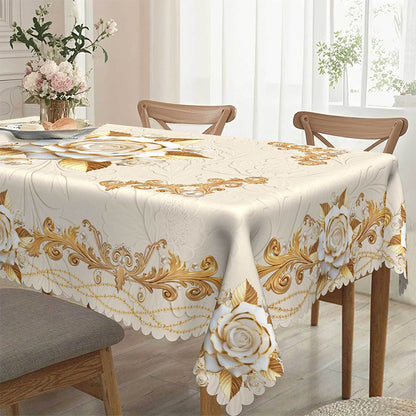 ✨Elegant European style with a touch of luxury - 🌹Waterproof gold-stamped rose tablecloth