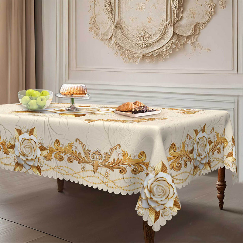 ✨Elegant European style with a touch of luxury - 🌹Waterproof gold-stamped rose tablecloth