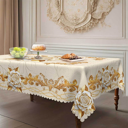 ✨Elegant European style with a touch of luxury - 🌹Waterproof gold-stamped rose tablecloth