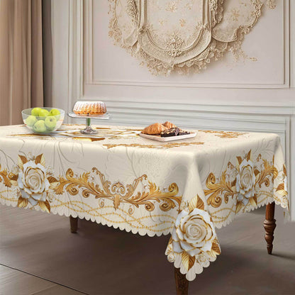 ✨Elegant European style with a touch of luxury - 🌹Waterproof gold-stamped rose tablecloth