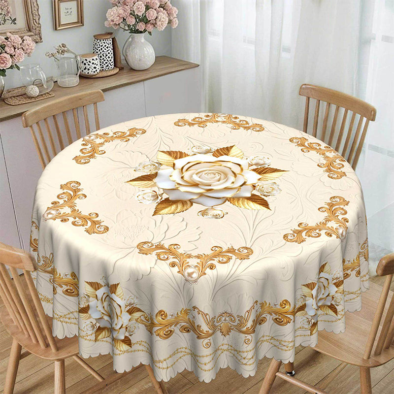✨Elegant European style with a touch of luxury - 🌹Waterproof gold-stamped rose tablecloth
