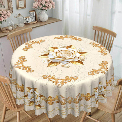 ✨Elegant European style with a touch of luxury - 🌹Waterproof gold-stamped rose tablecloth