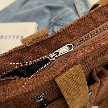🤎Retro shoulder bag – corduroy tote bag with multiple compartments, large capacity, simple shoulder/crossbody bag for everyday us